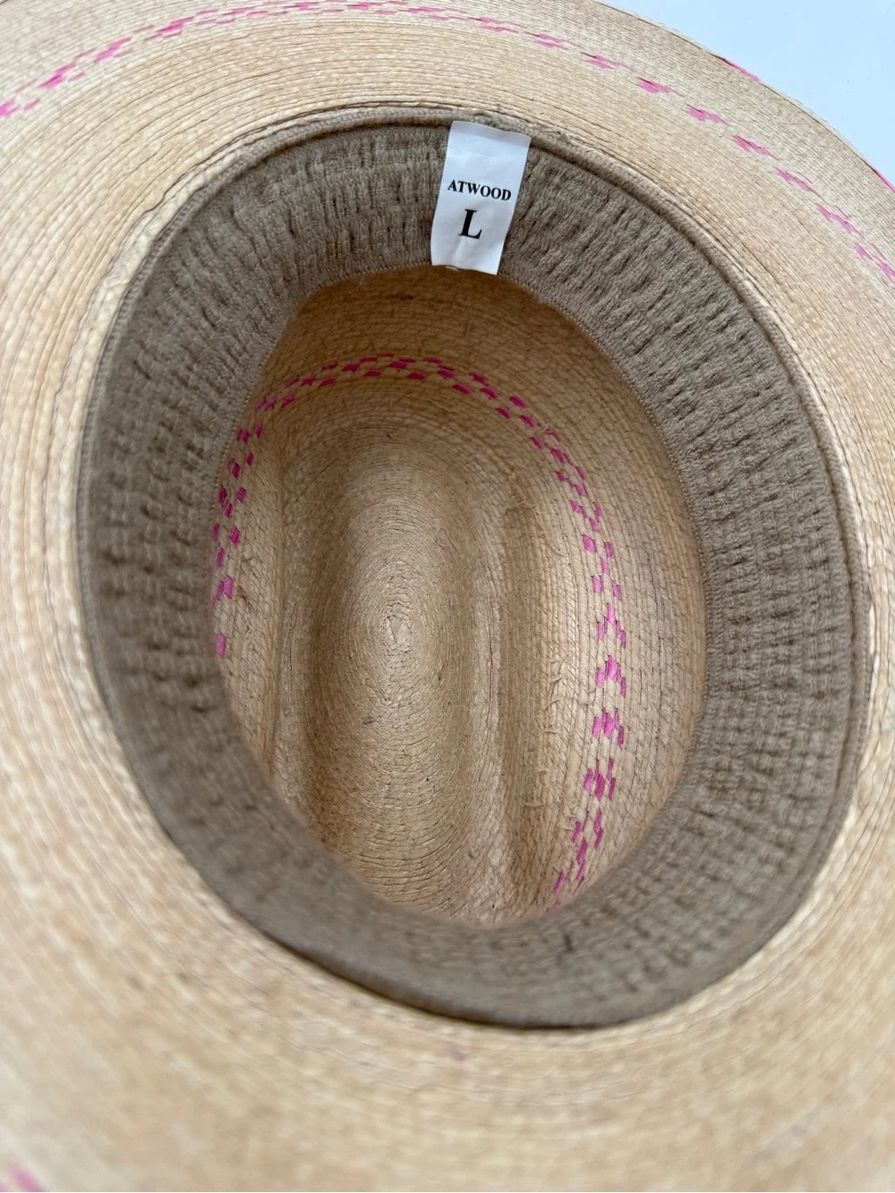 Nice Atwood Straw Cowboy Hat with Pink Trim Size Large